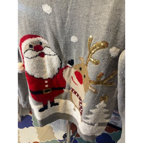 Forever 21 Santa Clause Gray Pullover Holiday Crew Neck Sweater Sz S - Picture 4 of 8